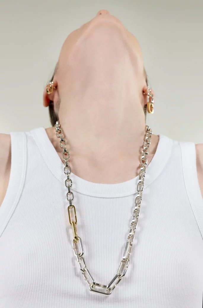 Collier en maille modulable en or et en argent